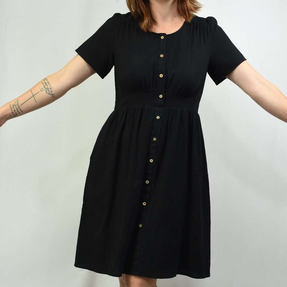 Roolee Pieced Waist Button Down Midi Dress Sz M - Picture 1 of 11